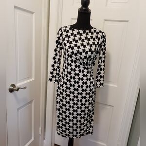 Talbots Faux Wrap Sheath Dress Stretch Black & White Petite S